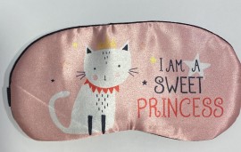 OEM Sleeping Mask Μάσκα Ύπνου Σατέν Σχέδιο Γάτα Ροζ 1 Τεμάχιο