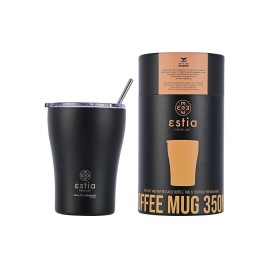 Estia Ποτήρι Θερμός με Καλαμάκι Coffee Mug Save The Aegean Midnight Black 350ml