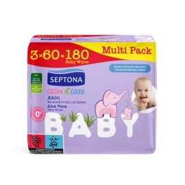 Septona Calm & Care Baby Μωρομάντηλα με Αλόη 180 Τεμάχια [3 Πακέτα x 60 Τεμάχια]