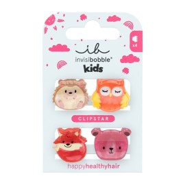 Invisibobble Clipstar Kids Clever Classmates Global Παιδικά Κλιπ με Σχέδια Cuty Ζωάκια 4 Τεμάχια