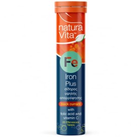 Natura Vita Iron Plus Folic Acid & Vitamin C Συνδυασμός Βιταμίνη C & Φολικό Οξύ με Γεύση Μούρων 20 Αναβράζοντα Δισκία