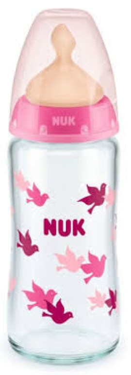 Nuk Γυάλινο Μπιμπερό First Choice Plus Temperature Control κατά των Κολικών με Θηλή Καουτσούκ 0-6m Χρώμα:ΡΟΖ 240ml