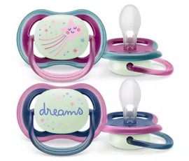 Avent Philips Ultra Air Nighttime Πιπίλα Σιλικόνης για 6-18m Φωσφορίζει στο Σκοτάδι Μπλε / Μωβ Αστέρι & Dreams 2 Τεμάχια [SCF376/14]