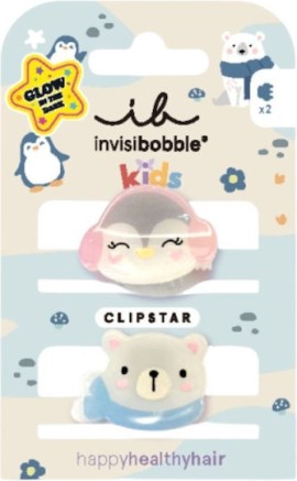 Invisibobble Clipstar Glow Kids Polar Friends Παιδικά Κλιπ Μαλλιών 2 Τεμάχια