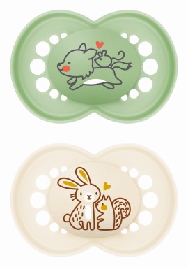 Mam Original 16m+ Πιπίλα Σιλικόνης & Θήκη Unisex Πράσινο - Μπεζ 2 Τεμάχια [250SUc]