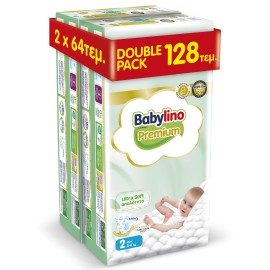 Πάνες Babylino Premium Ultra Soft Double Pack Απαλότητα No2 [3-6Kg] 128 Πάνες [2 Πακέτα x 64 Τεμάχια]