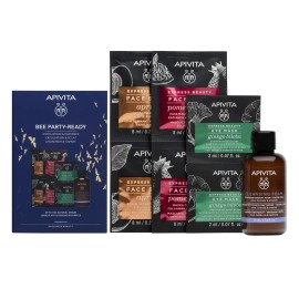 Apivita PROMO Bee Party Ready Face Scrub Apricot 2x8ml - Face Mask Pomegranate 2x8ml - Eye Mask Ginkgo Biloba 2x2ml - Cleansing Foam Face & Eyes 75ml