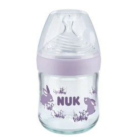 Nuk Nature Sense Even Softer Series για 0-6m+ Μωβ Γυάλινο Μπιμπερό με Θηλή Σιλικόνης S 120ml [10.747.112]