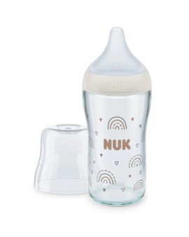 Nuk Perfect Match Rainbow για 3m+ Γυάλινο Μπιμπερό με Θηλή Σιλικόνης Medium & Δείκτη Ελέγχου Θερμοκρασίας 230ml