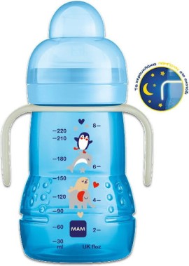 Mam Trainer+ Night Μπλε 4m+ Εκπαιδευτικό Μπιμπερό Πλαστικό Μετάβασης σε Ποτηράκι 220ml 1 Τεμάχιο [451B]