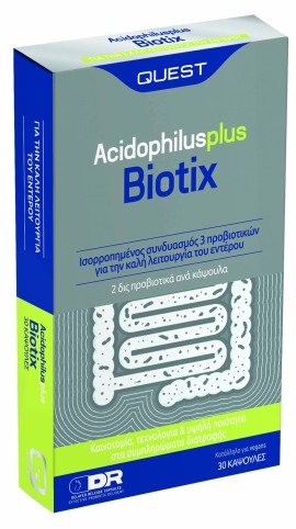 Quest Biotix Acidophilus Plus Συμπλήρωμα Διατροφής για την Καλή Λειτουργία του Εντέρου 30 Κάψουλες