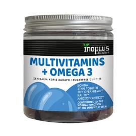 Inoplus Multivitamins + Omega 3 Πολυβιταμίνη για Τόνωση του Οργανισμού & του Ανοσοποιητικού Φραγκοστάφυλο 60 Ζελεδάκια