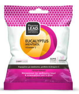 PharmaLead Eucalyptus Menthol + Vitamin C Καραμέλες Με Γεύση Κεράσι Για Τον Ερεθισμένο Λαιμό Χωρίς Ζάχαρη & Γλουτένη 40gr