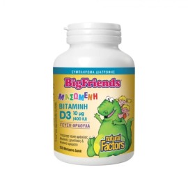 Natural Factors Big Friends Βιταμίνη D3 10μg Παιδική Βιταμίνη για Ενίσχυση του Ανοσοποιητικού & των Οστών Γεύση Μούρων 250 Μασώμενα Δισκία