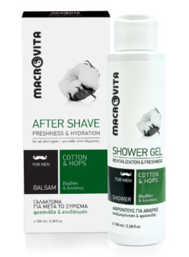 Macrovita PROMO Men After Shave Cotton & Hops Balsam Γαλάκτωμα για Μετά το Ξύρισμα με Βαμβάκι & Λυκίσκο 100ml & ΔΩΡΟ Shower Gel Κρεμοντούς για Άνδρες 100ml
