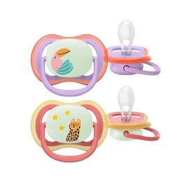 Avent Ultra Air Nighttime Ορθοδοντική Πιπίλα Νυκτός 18m+ για Κορίτσι Φωσφορίζει στο Σκοτάδι 2 Τεμάχια [SCF376/33]