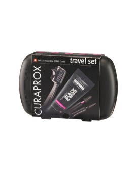 Curaprox Travel Set Black is White Toothpaste Lime & Mint 10ml - Οδοντόβουρτσα Μαύρη 1 Τεμάχιο - Μεσοδόντια Βουρτσάκια 2 Τεμάχια - Θήκη Ταξιδίου