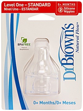 Dr Browns Θηλή Σιλικόνης για Μπιμπερό με Στενό Λαιμό, Επίπεδο 1, 0m+, 2 τεμάχια [302]
