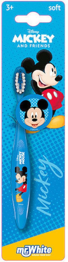 Mr.White Mickey Soft Παιδική Οδοντόβουρτσα με Μπλε Καπάκι για 3+ Ετών Μαλακή 1 Τεμάχιο