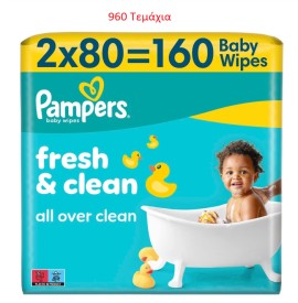 Pampers PROMO Fresh Clean Μωρομάντηλα Χωρίς Καπάκι 960 Τεμάχια [6x2 Πακέτα x 80 Μωρομάντηλα]