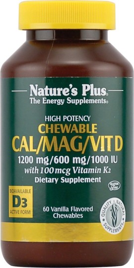 Natures Plus CAL/MAG/VIT D/K 1200/600/1000/100 ΒΑΝΙΛΙΑ  60 μασωμενες ταμπλέτες