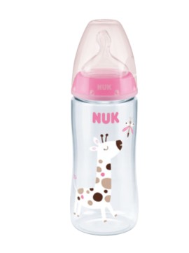 Nuk First Choice+ Μπιμπερό Πολυπροπυλενίου (PP) 6-18m+ με Δείκτη Ελέγχου Θερμοκρασίας Θηλή Σιλικόνης Ροζ Λουλούδια 360ml [10.216.248]