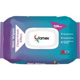 Famex Υγρά Μαντηλάκια Clean + Fresh Effect 120 Τεμάχια