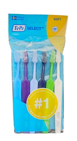 TePe PROMO Select Soft Οδοντόβουρτσα Μαλακή σε Διάφορους Χρωματισμούς 6 Τεμάχια