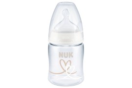 Nuk First Choice+ No Colic για 0-6m Καρδιές Πλαστικό Μπιμπερό με Θηλή Σιλικόνης Medium Μέτριας Ροής Λευκό/Καρδιές & Δείκτη Ελέγχου Θερμοκρασίας 150ml
