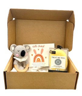 Treat Me Well Mini Baby Box Grey Koala NewBorn Bath & Shower Sponge Βρεφικό Οβάλ Σφουγγάρι Κίτρινο 1 Τεμάχιο - Κουδουνίστρα Γκρι Κοάλα