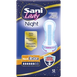 Sani Lady Extra Night Σερβιέτες Ακράτειας No4 12 Τεμάχια [6 Σταγόνες]