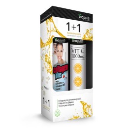 Inoplus PROMO Collagen Plus Συμπλήρωμα Διατροφής με Υδρολυμένο Κολλαγόνο - Υαλουρονικό Οξύ & Βιταμίνη C με Γεύση Φράουλα 20 Αναβράζοντα Δισκία & Vit C 1000mg Πορτοκάλι 20 Αναβραζοντα Δισκία